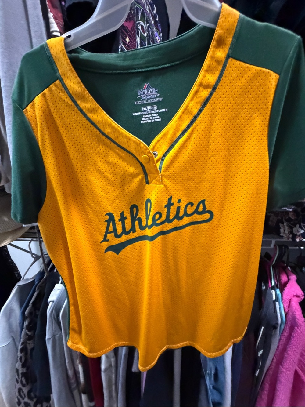 Oakland Athletics Women’s Jersey Top XL Yellow Green Majestic MLB